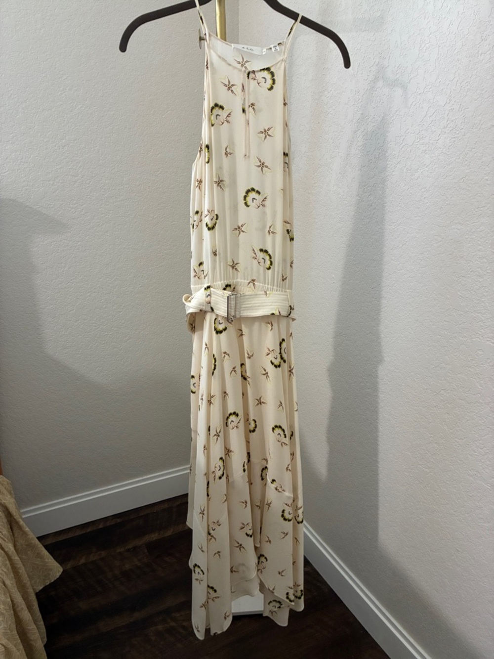 A.L.C. Cream Floral Slip Midi Dress with Belt